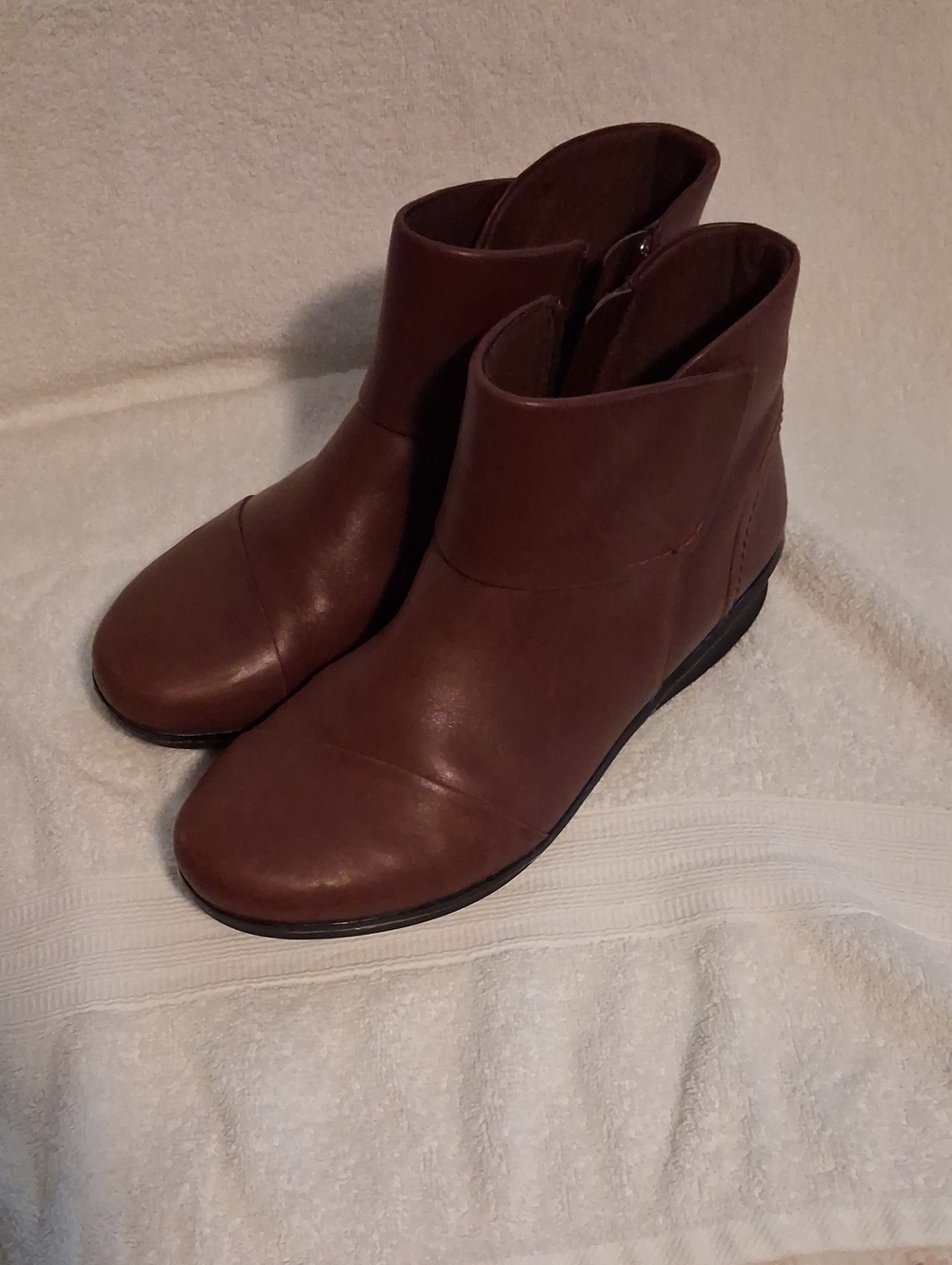 Clarks Brown Leather Ankle Booties with Side Zip